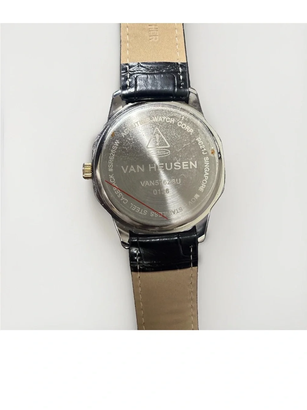 Van Heusen Gold Tone & Black Leather Dress Watch